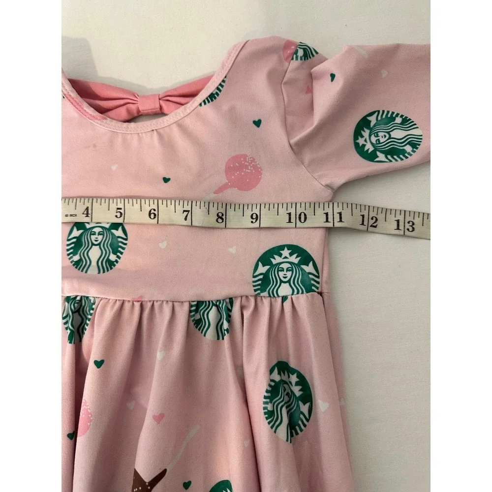 Foxtail Lilies Girls 4T Pink Coffee Cake Pop Bow Back Long Sleeve Twirl Dress